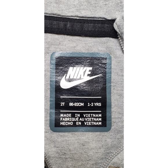 Nike Toddler Size 2T 1-2 YRS Hoodie Tech Fleece Full Zip Gray Baby C18-65 - Picture 4 of 8